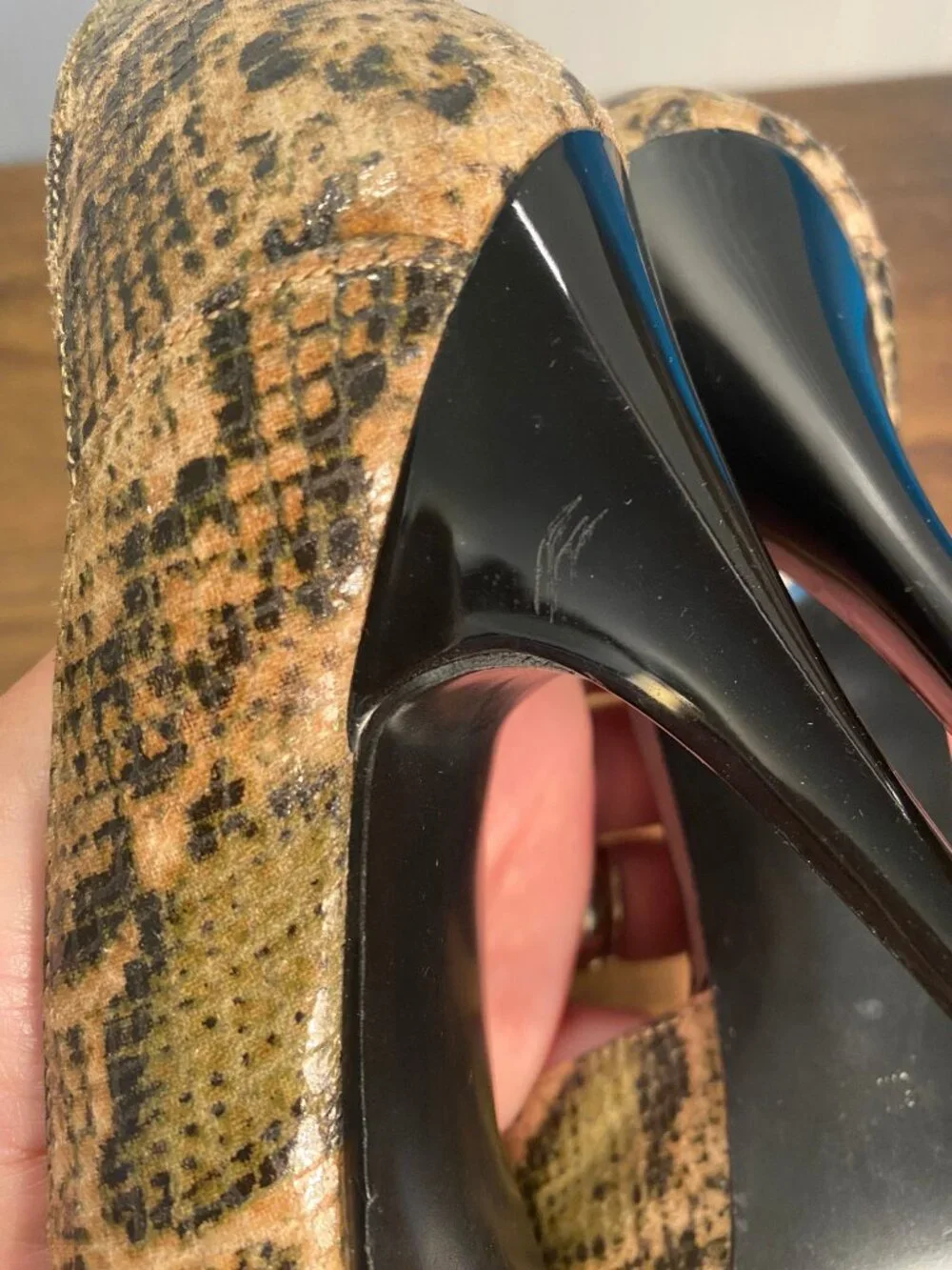 GUESS - Locklyn Snakeskin Animal Print Peep Toe Stiletto Heels - Size 6M